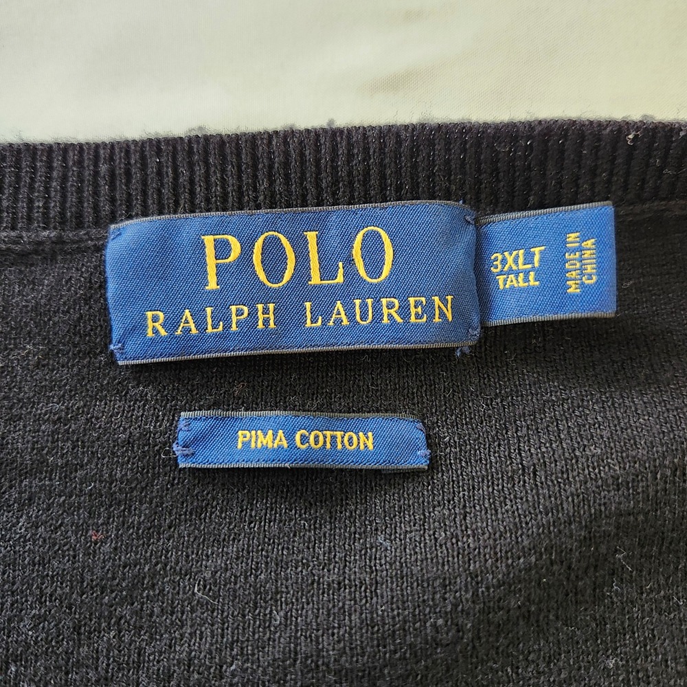 Polo Ralph Lauren Mens 3XL Tall Black V Neck Pima Cotton Sweater Vest Pony Logo - Picture 3 of 4